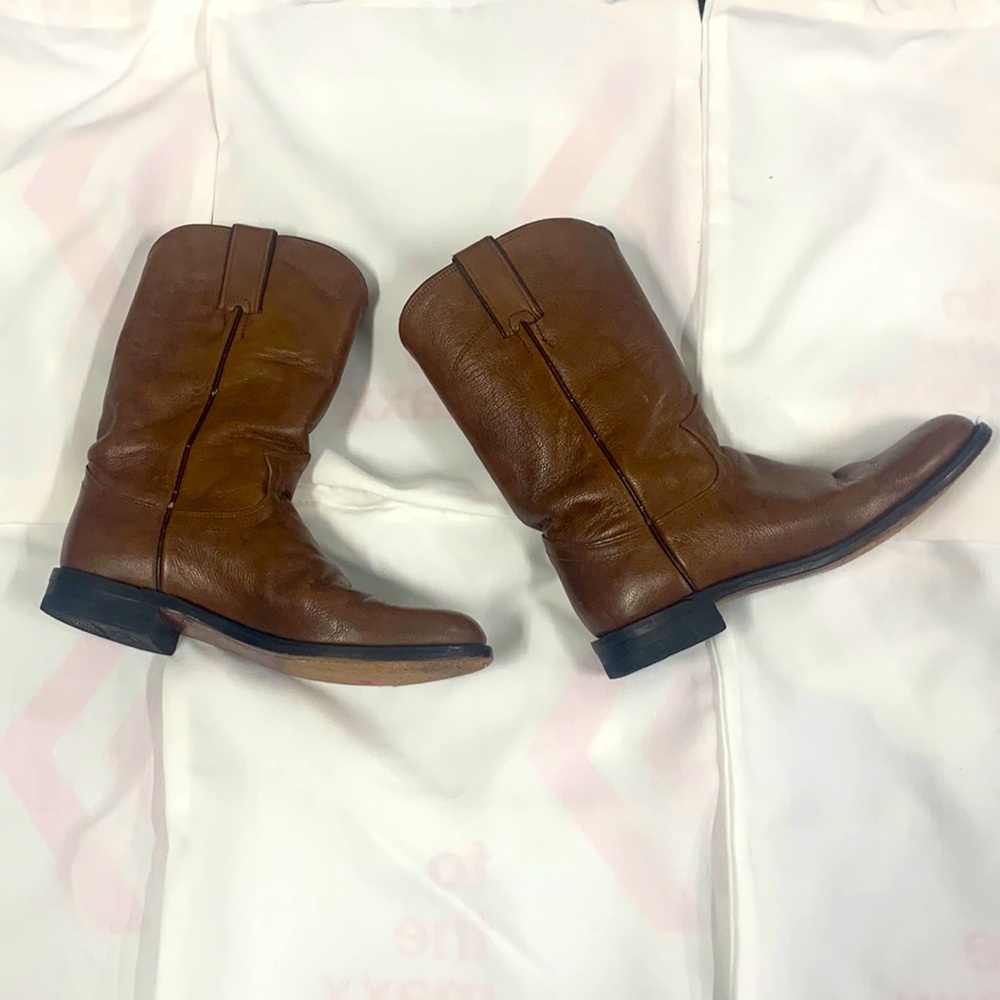 Justin Brown Leather Women's Roper Style Boots w/Leather Sole